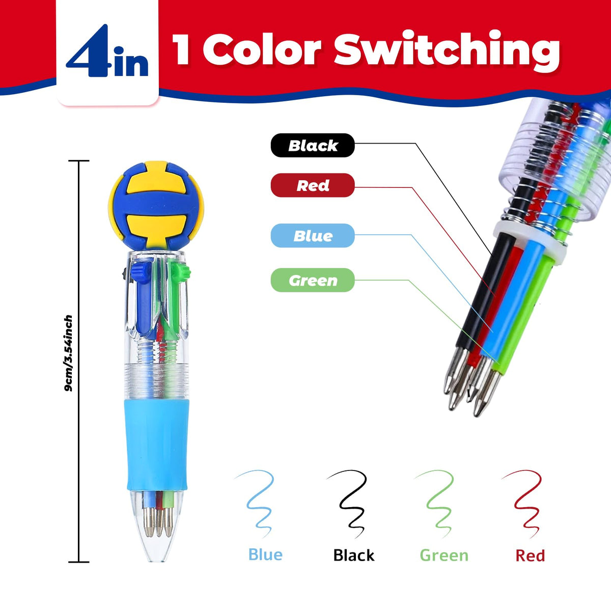 Zhirlyn Sports Party Favors Sports Pens Mini Multicolor Pen in One Cute Fun 4-in-1 Pens Bulk Cool