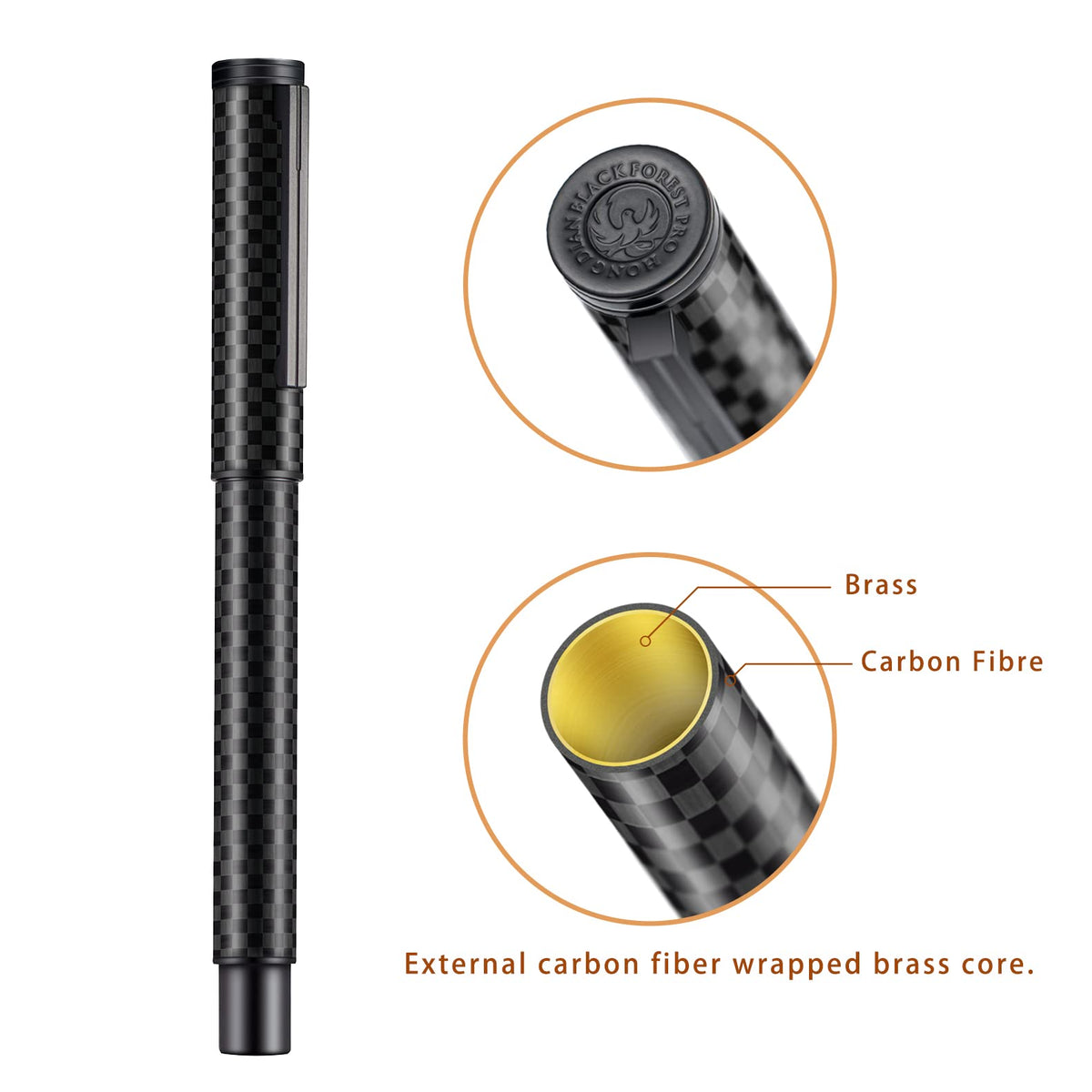 HONG DIAN Black Forest Pro Carbon Fiber Fountain Pen, Medium Nib Modern Design Smooth Writing Pen