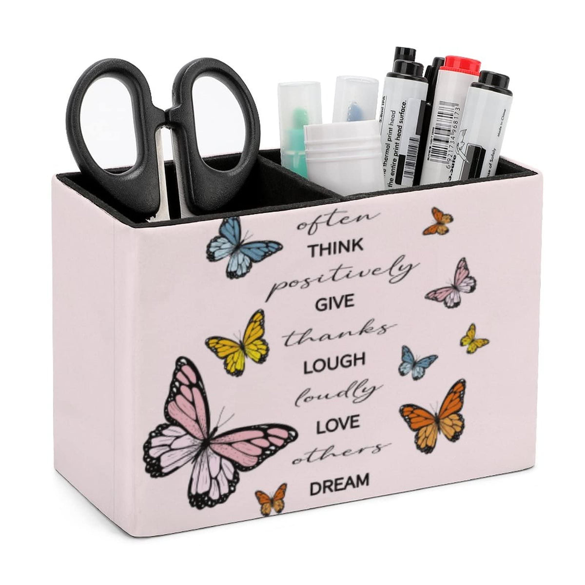 Niapessel Pencil Holder for Desk, Positive Quote Butterflies Pen Holder Storage Desktop Pen