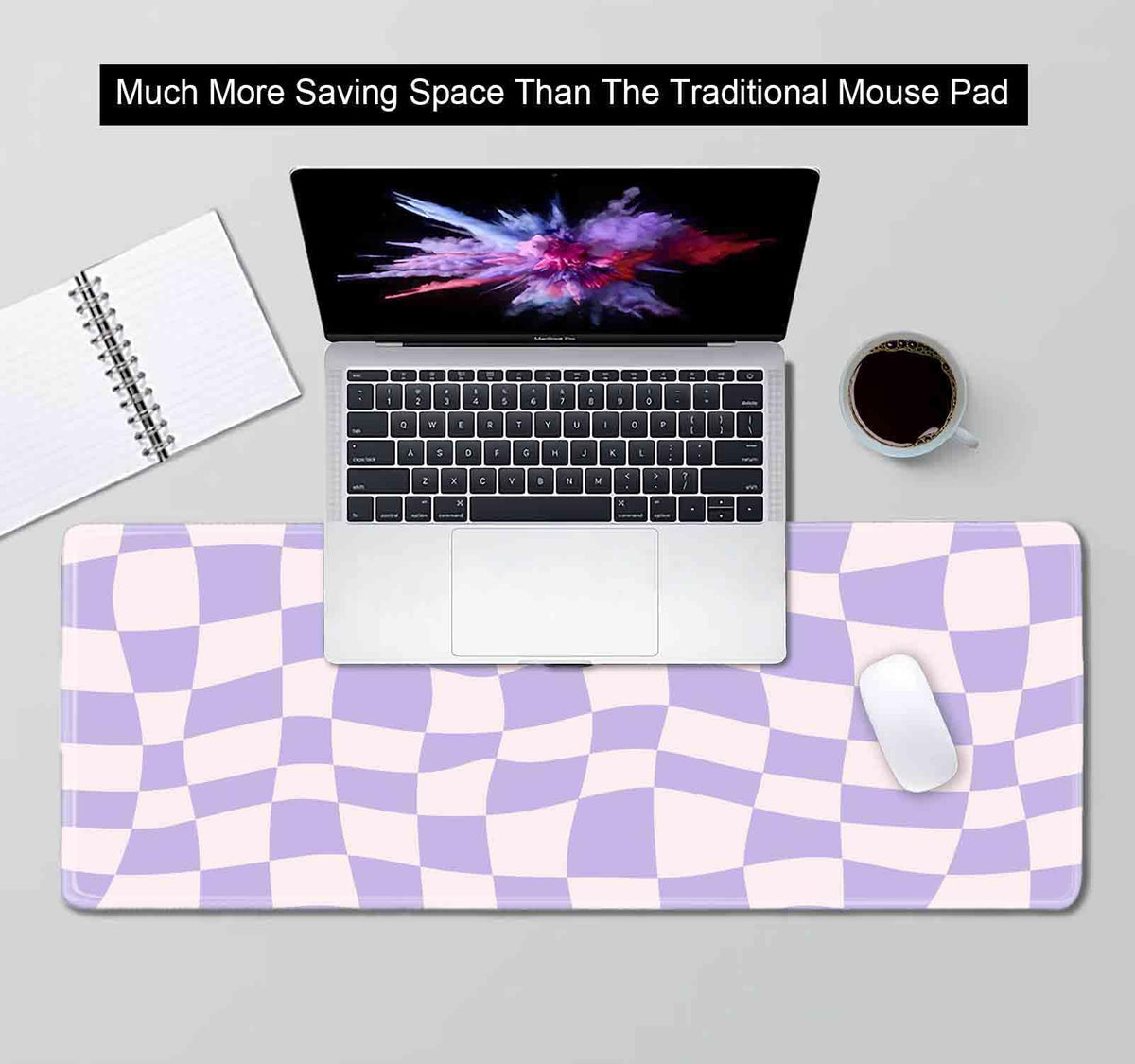 Pastel Purple Desk mat, Checkered Pattern Large Mouse Pad, Protector Pad Writing Mat for Work Home