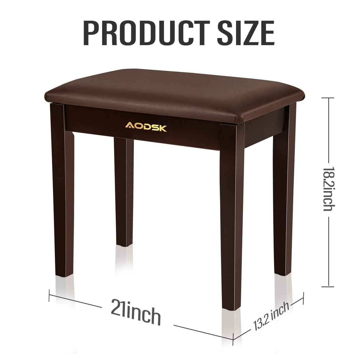AODSK Piano Bench with Cushion,Solid Wood Keyboard Bench Piano Chair Piano Seat,Brown Piano