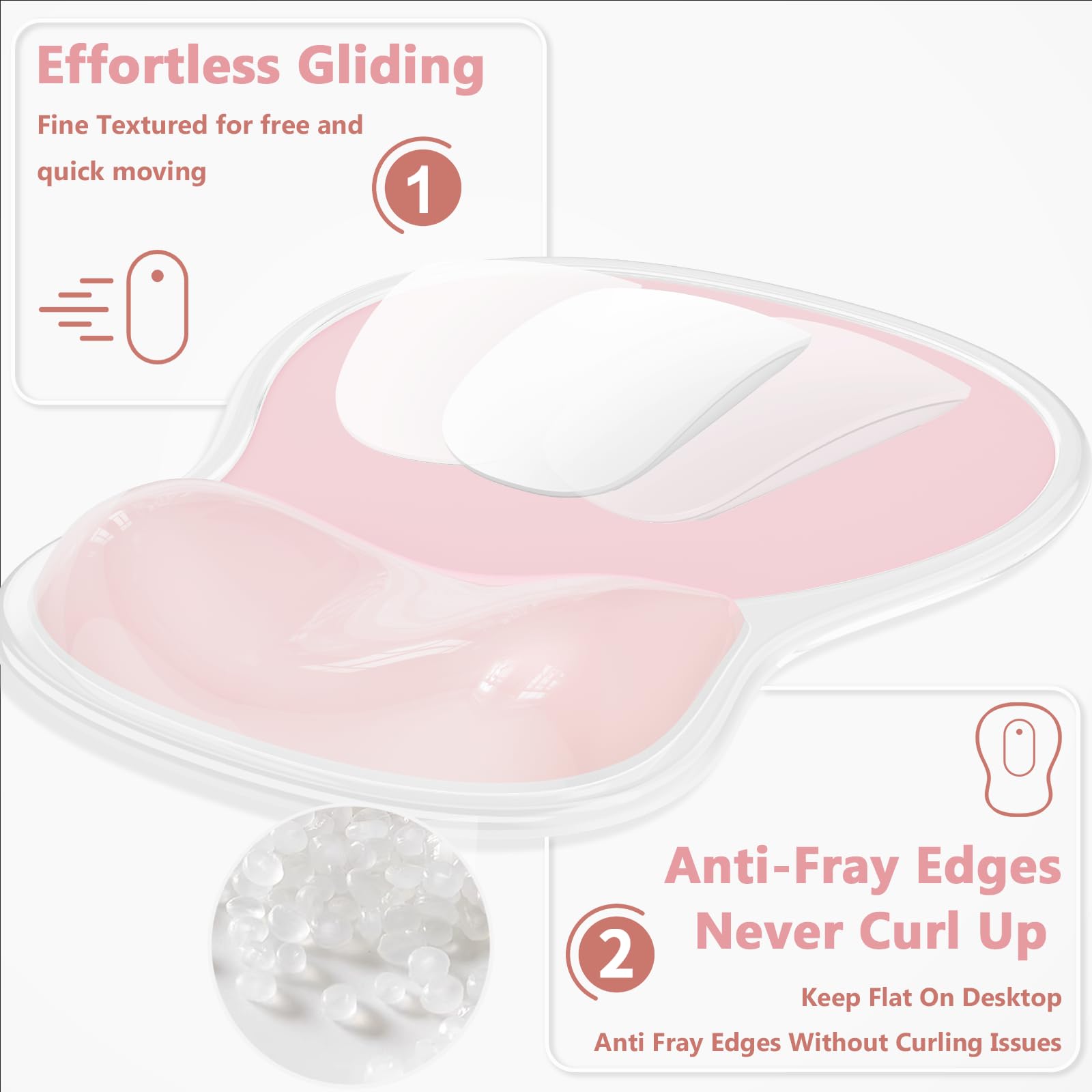 AKIT Ergonomic Mouse Pad with Wrist Rest&Keyboard Wrist Rest Set, Gel, Pink