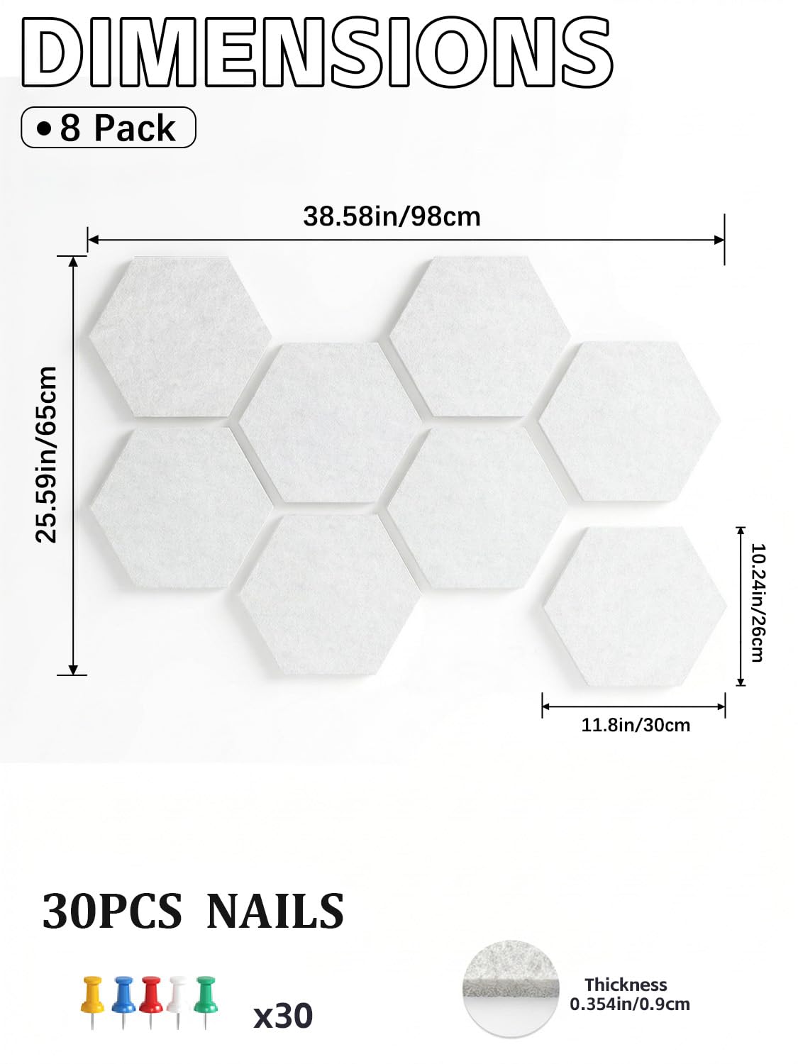 Uoisaiko 8-Pack Hexagon Felt Bulletin Board Tiles, Cork Board Alternative