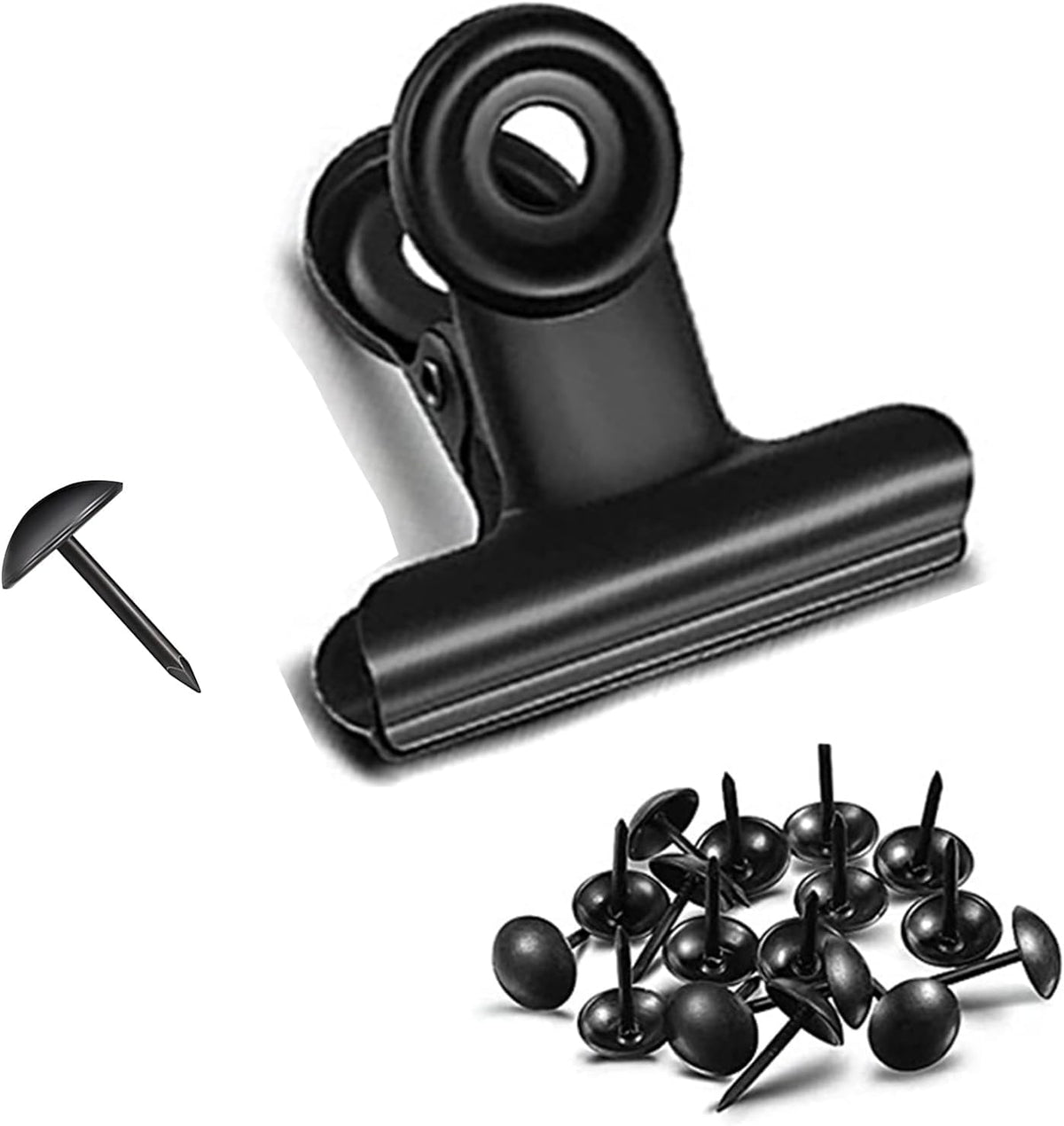 Bulldog Clips with Hole for Push-pin, Paper File Clips with Strong Spring, Small Metal Binder