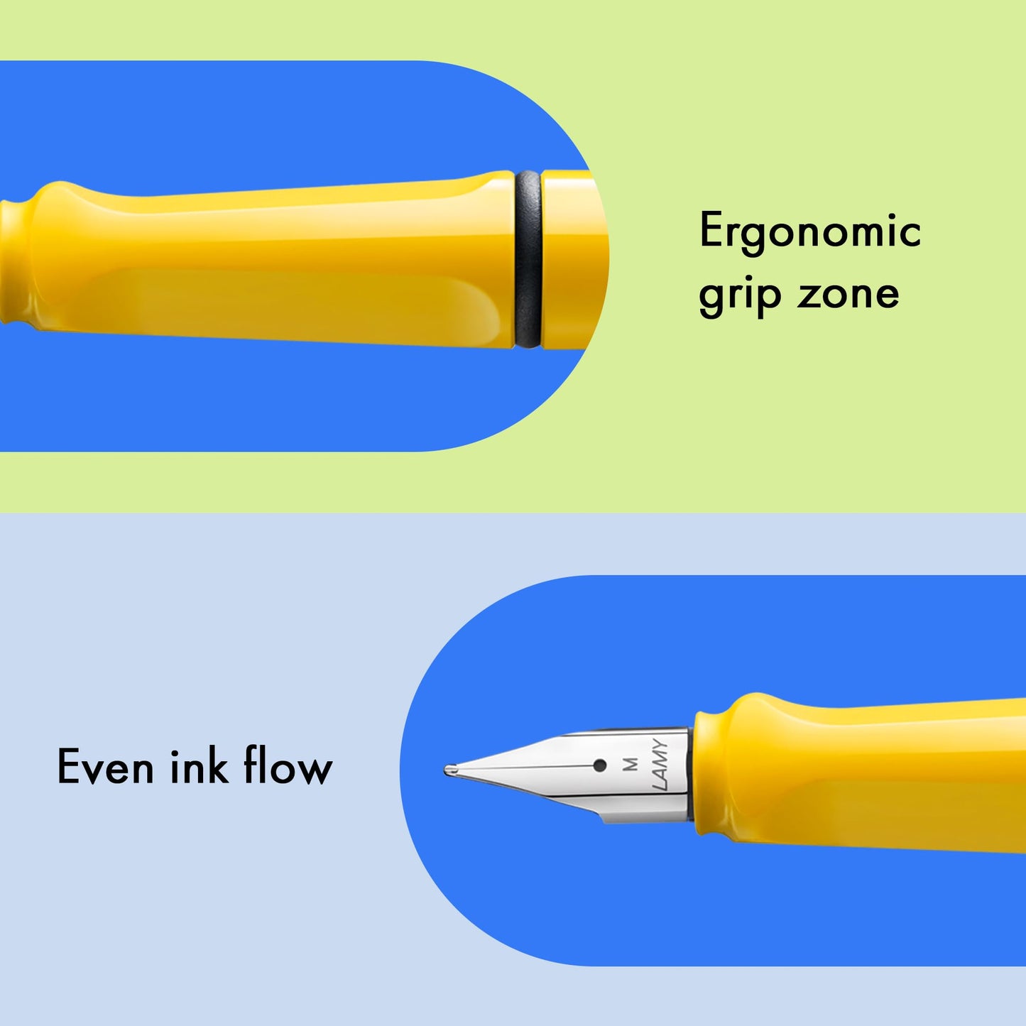 LAMY safari yellow - Fountain Pen with ergonomic grip & polished steel nib in size B - ideal for