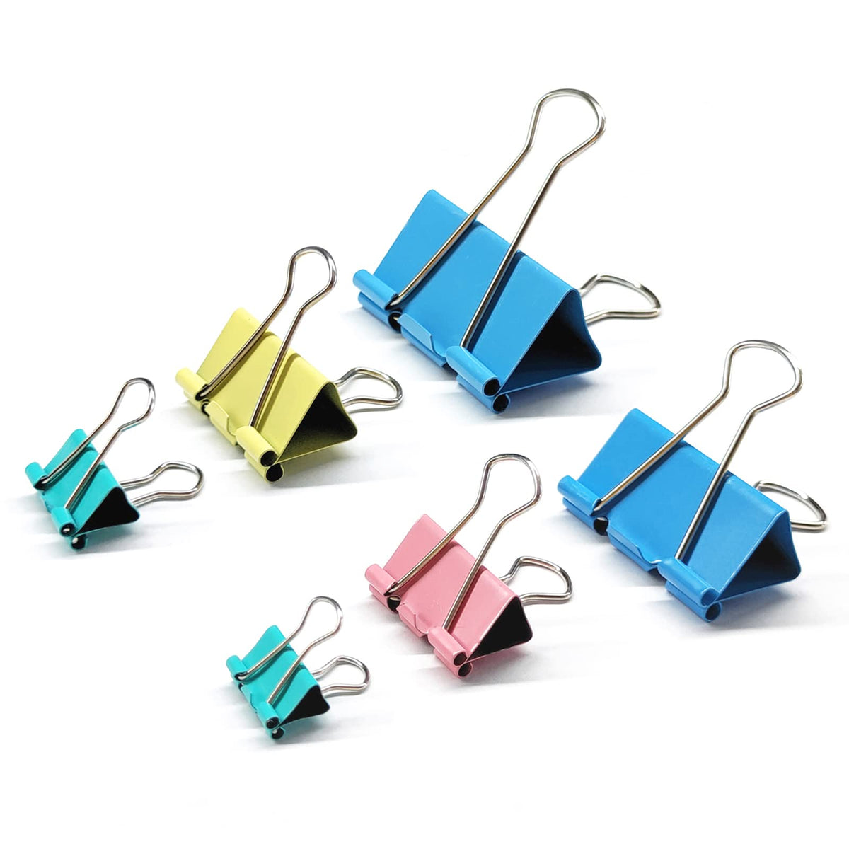 Ykimok 100 Pcs Colored Binder Clips, Metal Paper Clamps 6 Assorted Sizes, Extra Large, Large