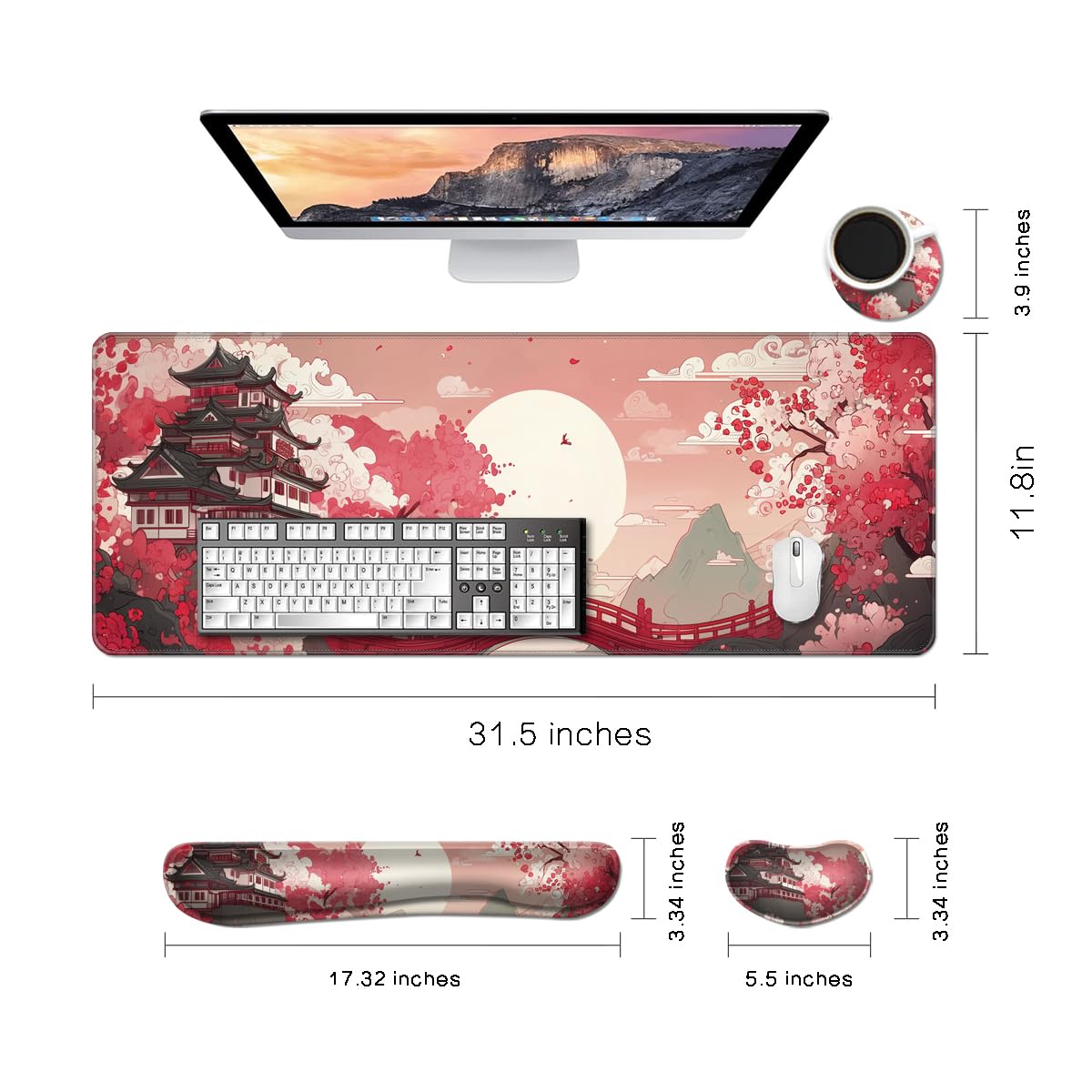 Desk Mat, Large Gaming Mouse Pad with Wrist Rest, 4 in1 XXL Mouse pad+Keyboard Wrist Rest+Mouse Pad