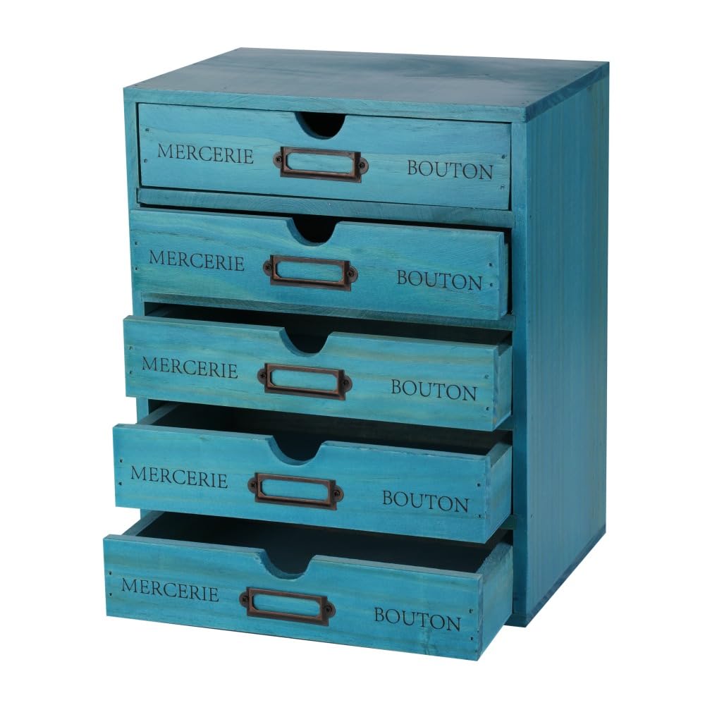 BoxSkivra Small Wooden Drawers Wooden Box with Drawer, Blue 5 Wood Drawer