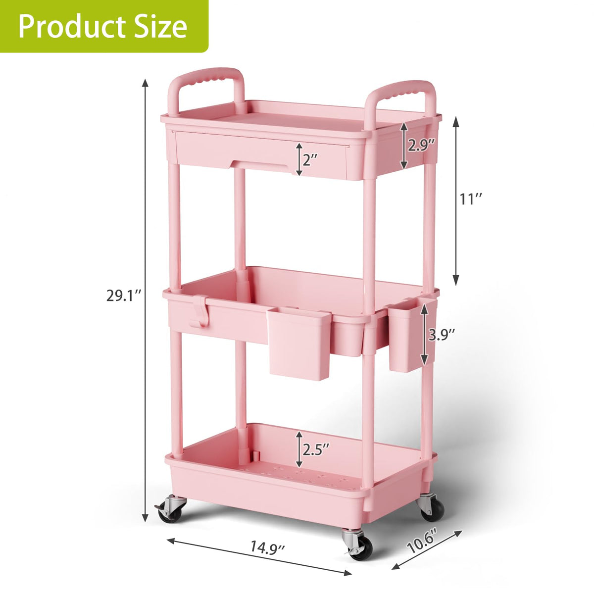 Sorgion 3 Tier Rolling Cart Organizer,Laundry Room Bathroom Organizers and Storage Office Shelves