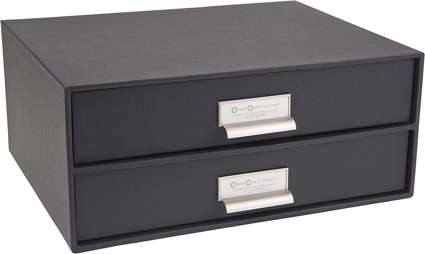 Bigso Box of Sweden Birger 2-Drawer Fiberboard Label Frame Document Letter Box | Desktop Drawers