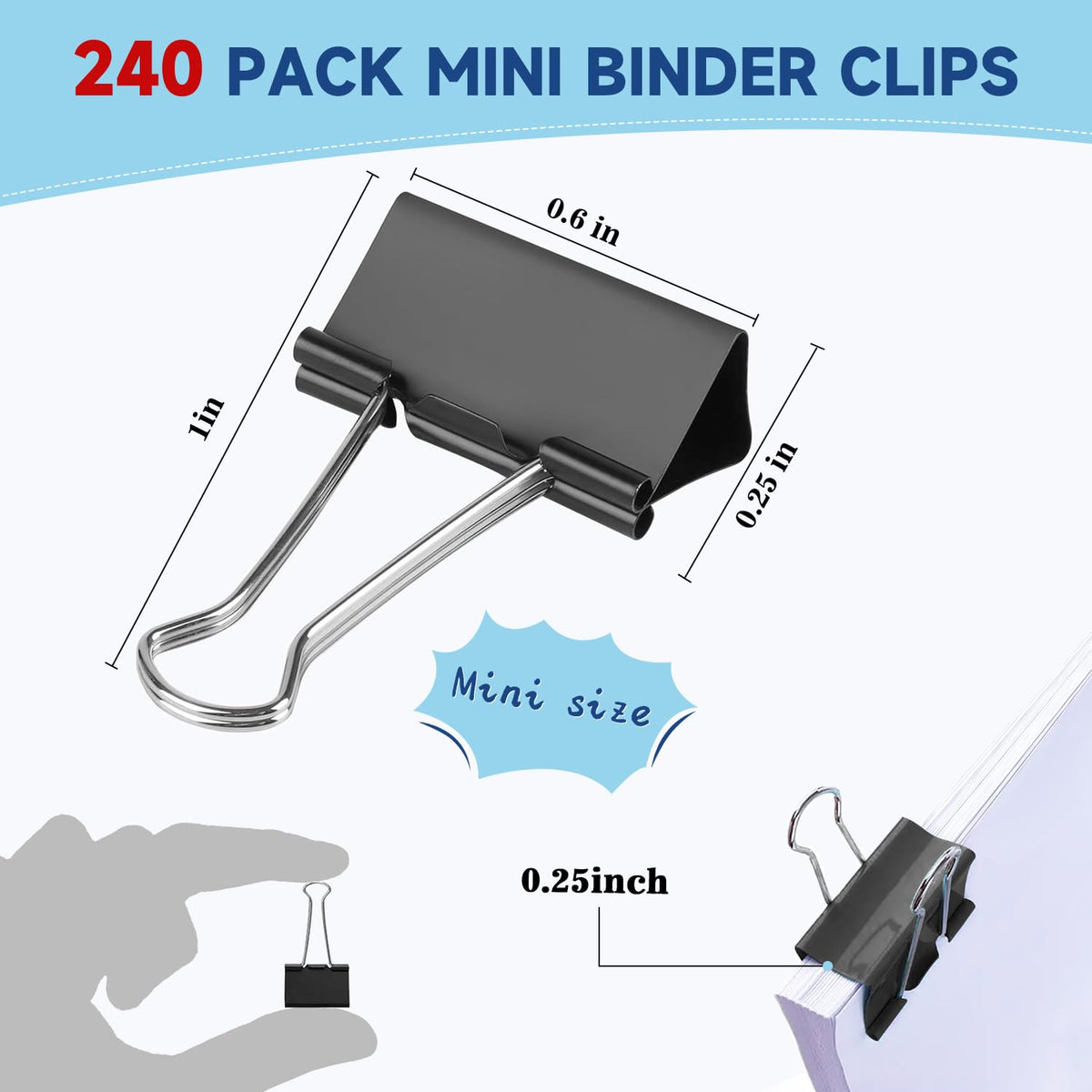 240Pack Mini Binder Clips, Black Binder Clips, Small Paper Clips 5/8 Inch