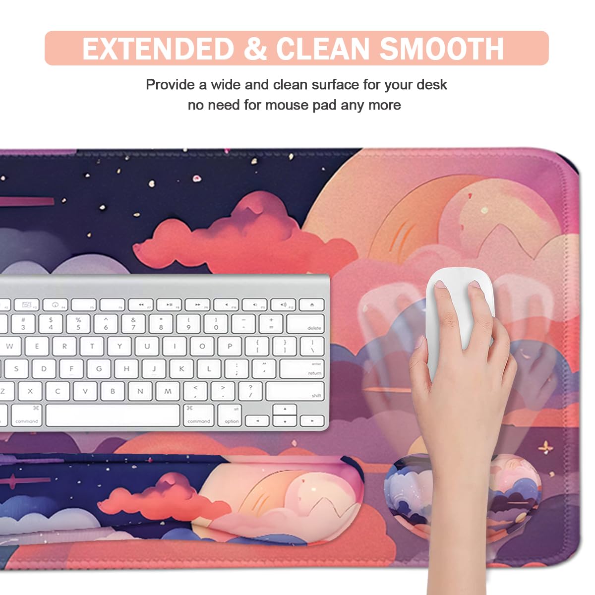Large Mouse Pad Set, Cute Extended Mouse Pad+Keyboard Wrist Rest Support Desk Pad Memory Foam