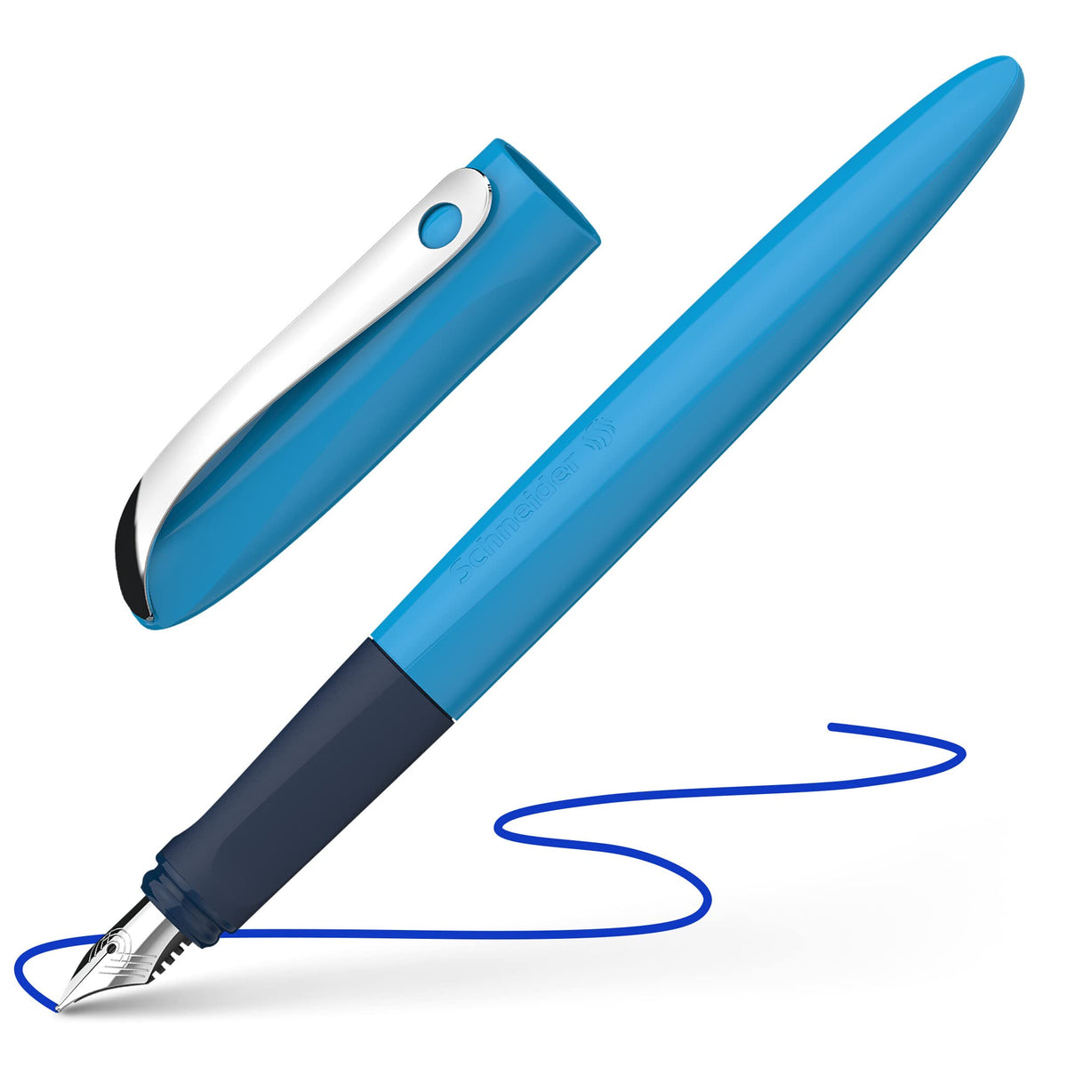 Schneider 162113 Wavy Fountain Pen for Right and Left-Handed Users with Beginner Nib Blue