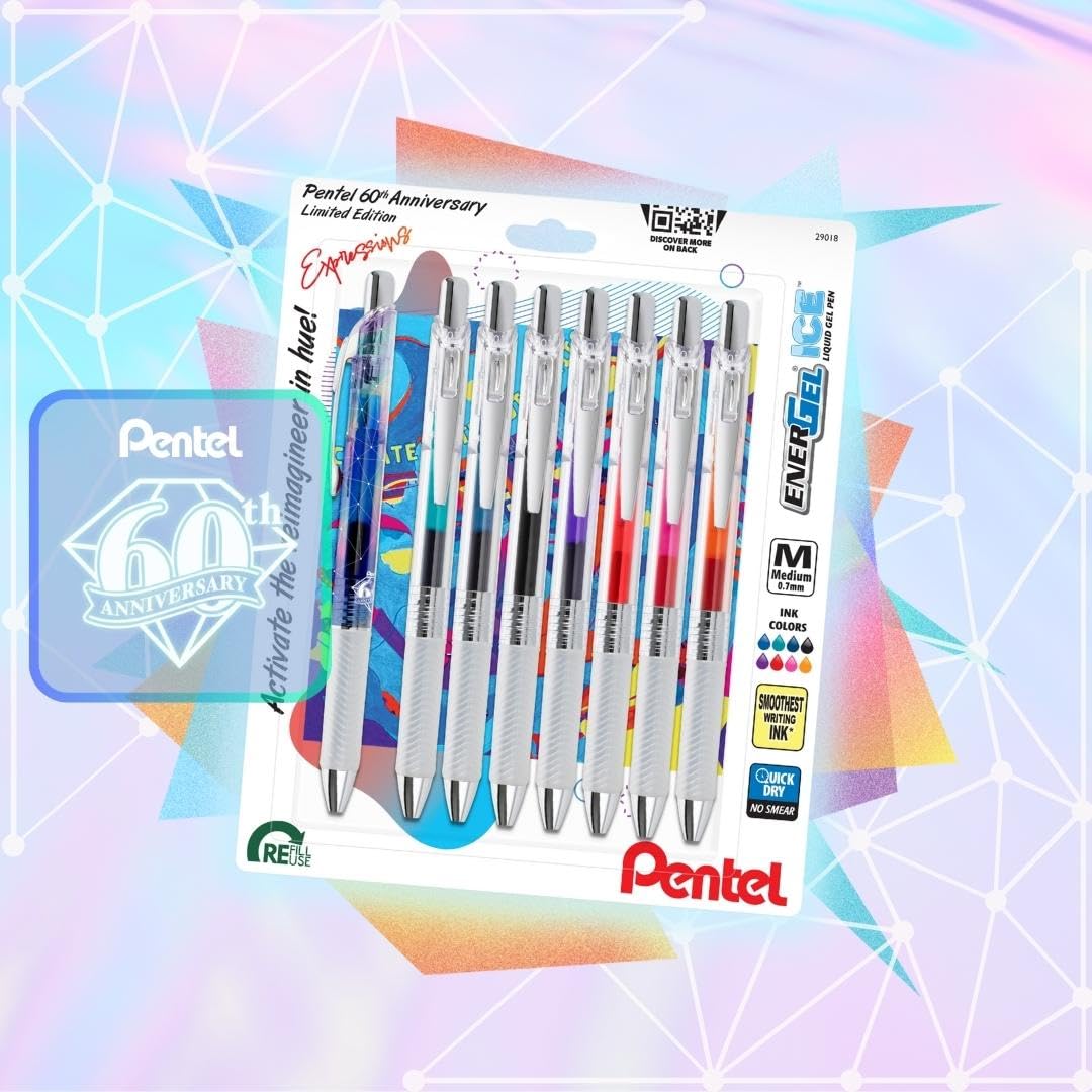 Pentel EnerGel Expressions, 60th Anniversary Limited Edition Pack, ICE Liquid Gel Pens, (0.7mm)