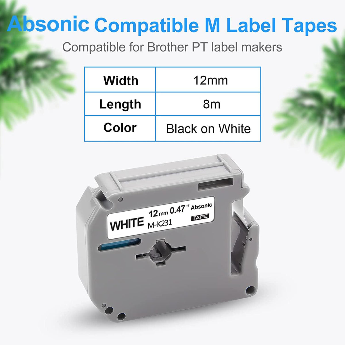 10-Pack MK231 Label Tape White Compatible for Brother M-K231S 12mm 1/2 Inch