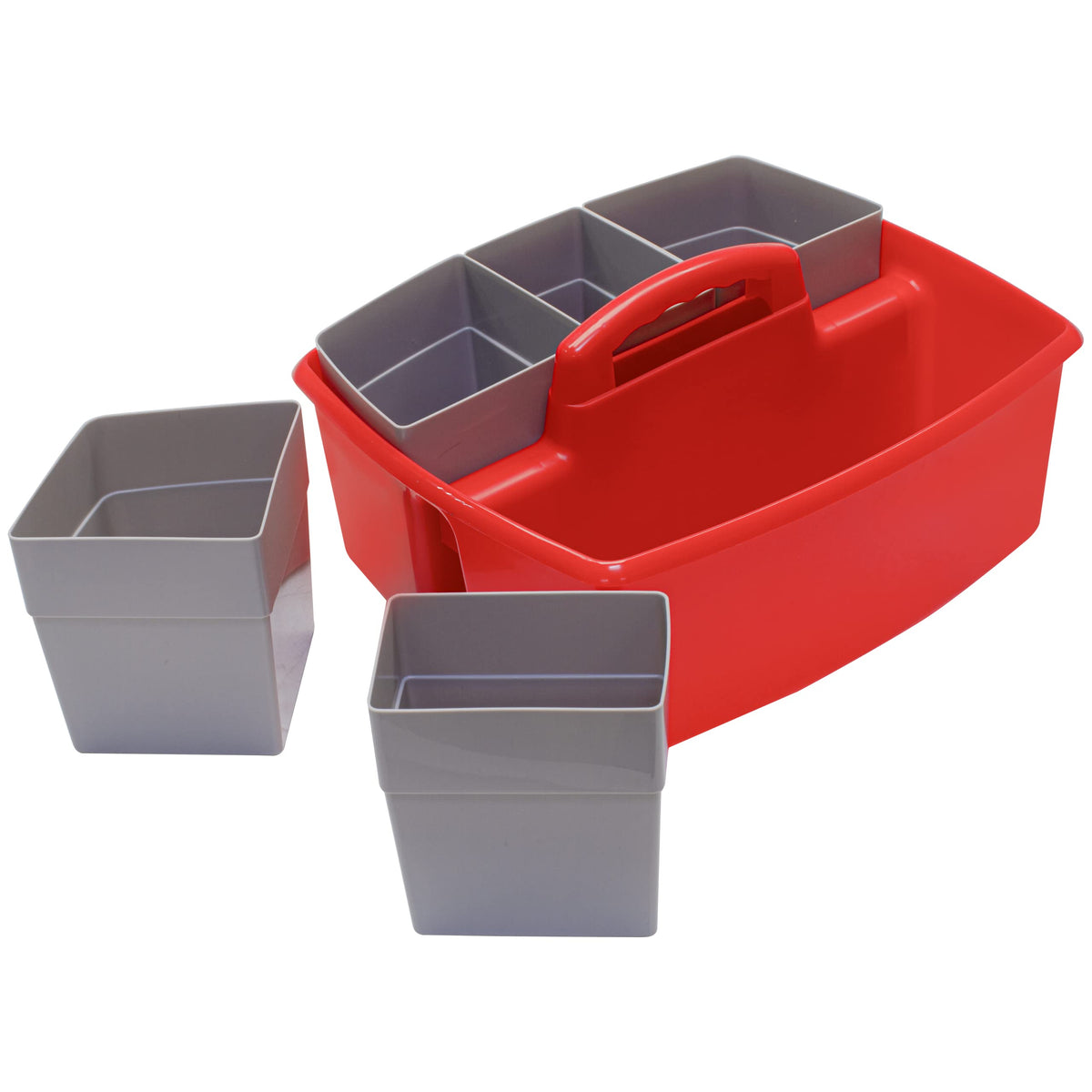 Storex Large Classroom Caddy with Cups, 13 x 11 x 6.575 Inches, Red, Case of 2 (00981U02C)