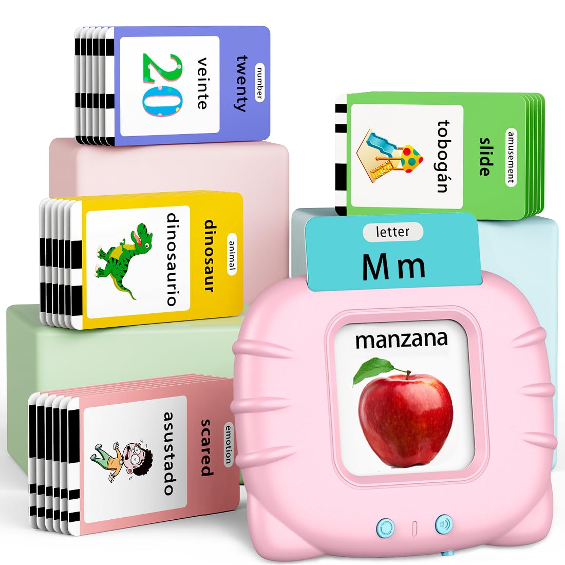 Eaever Spanish English 520 Words Talking-Flash-Cards, Birthday Gift for 3 4 5 6 Year Old Girls