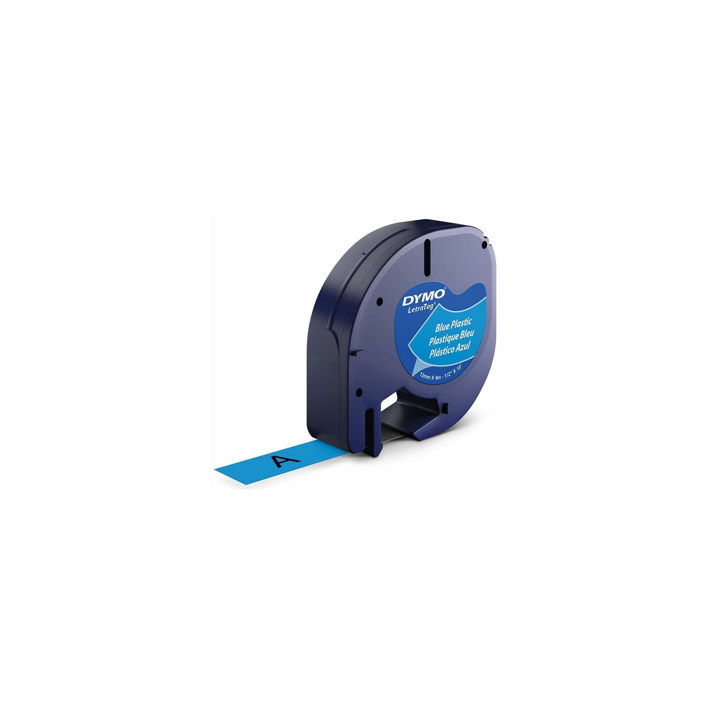 DYMO Authentic LT Plastic Labels | 12mm x 4m Roll | Black Print on Blue Labels | for LetraTag Label