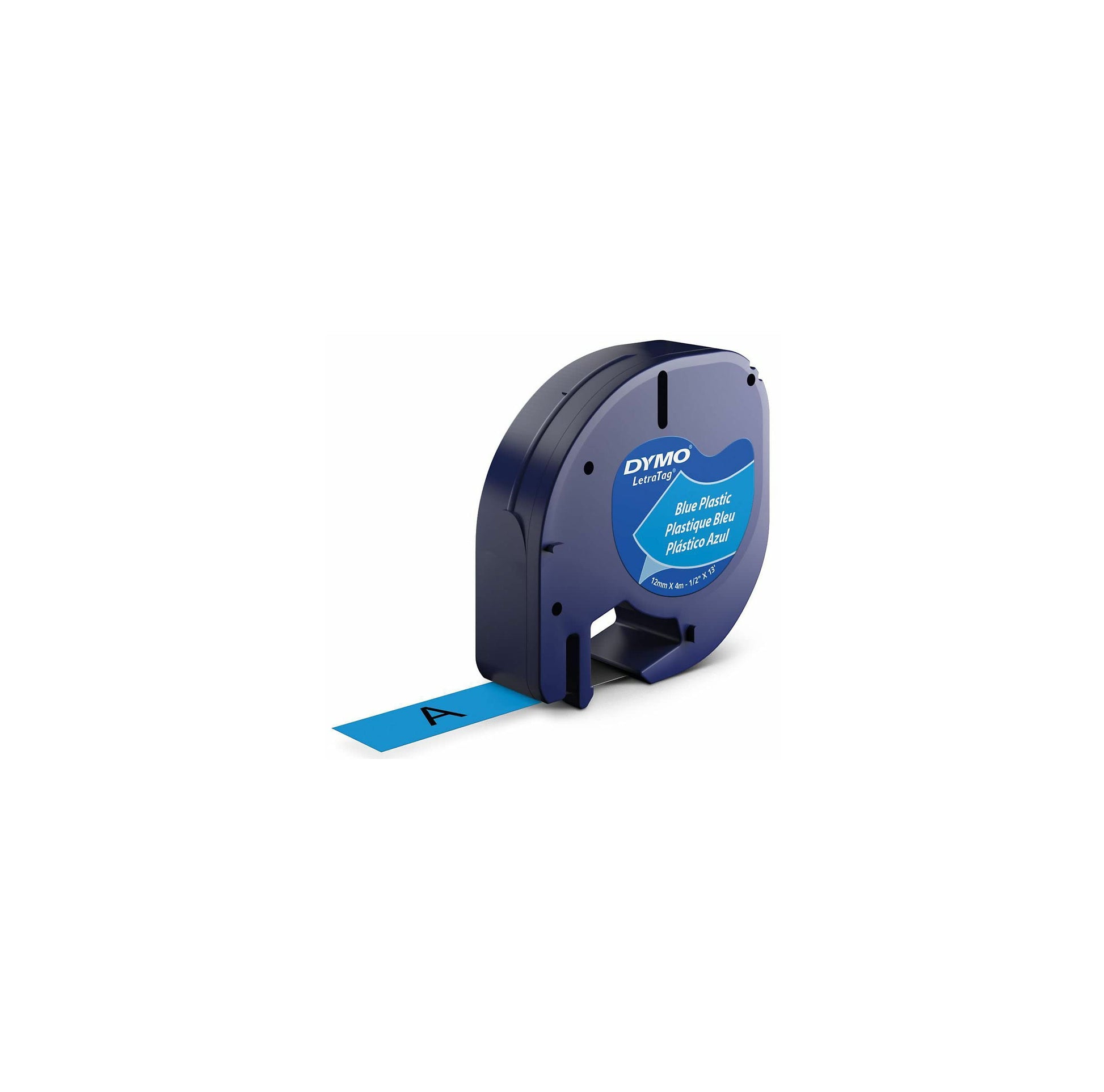 DYMO Authentic LT Plastic Labels | 12mm x 4m Roll | Black Print on Blue Labels | for LetraTag Label