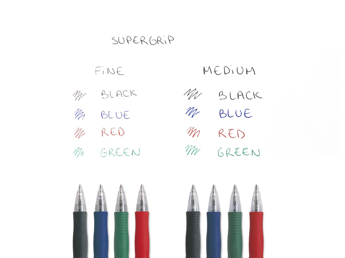 Pilot Super Grip Ballpoint Pens, Set of 6 in M (Blue, Black, Red)