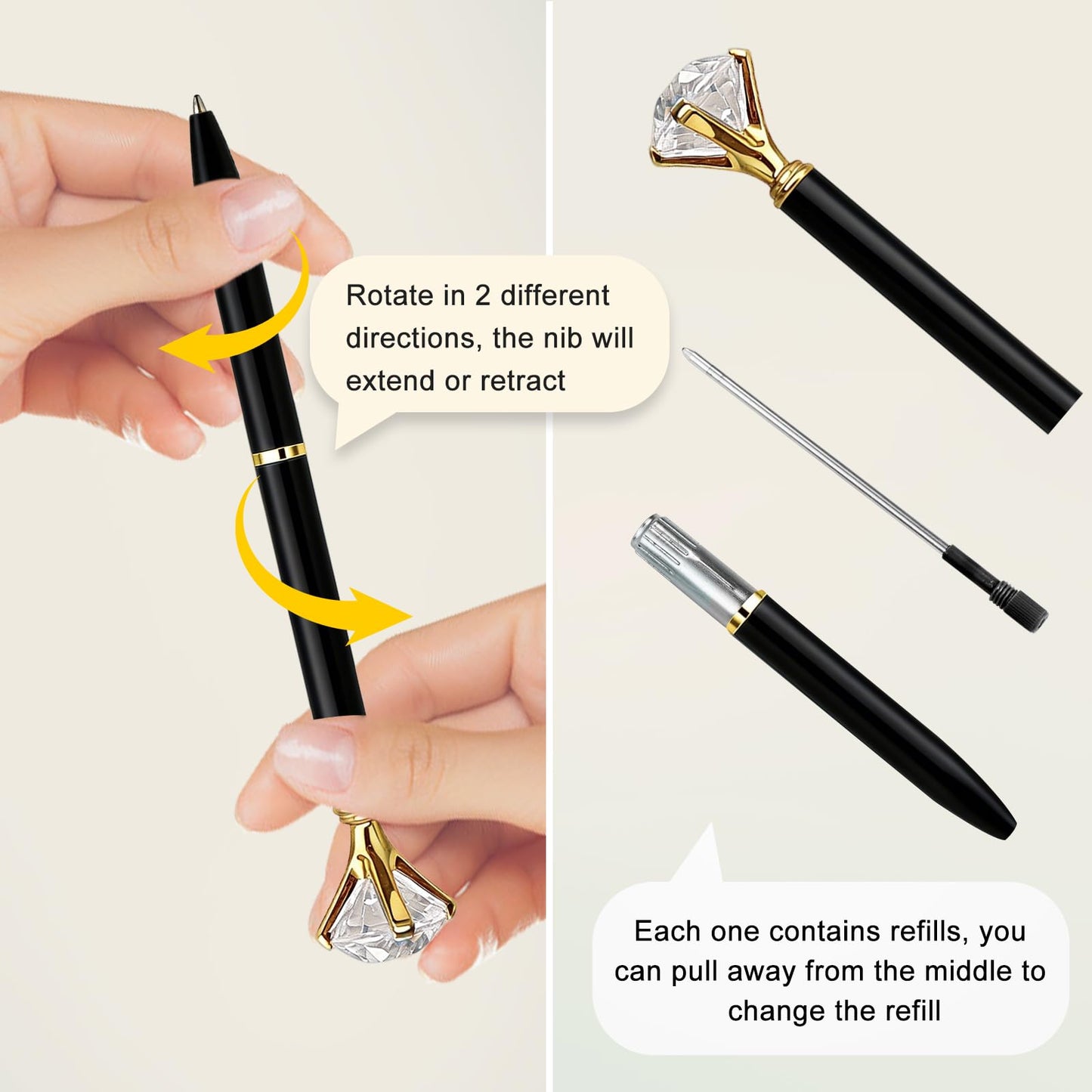 EVNEED 50pcs Big Diamond Pens,Bridal Shower Pen with Black Ink Cute Ballpoint Pen Beautiful Wedding