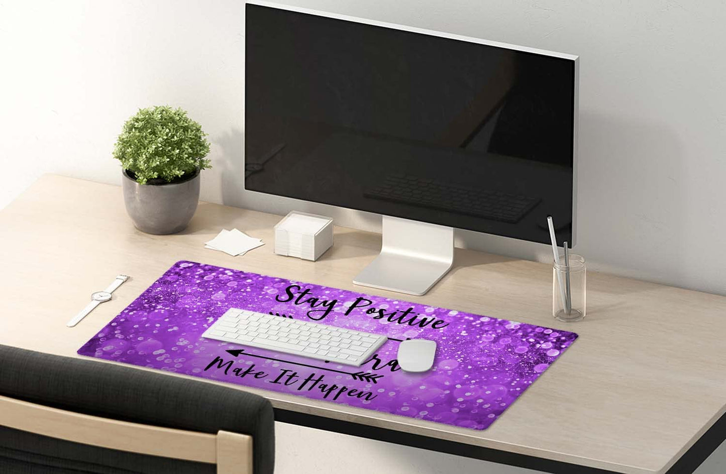 SSOIU Extended Mouse Pad Stay Positive Work Hard and Make It Happen Inspirational Quotes Mousepad