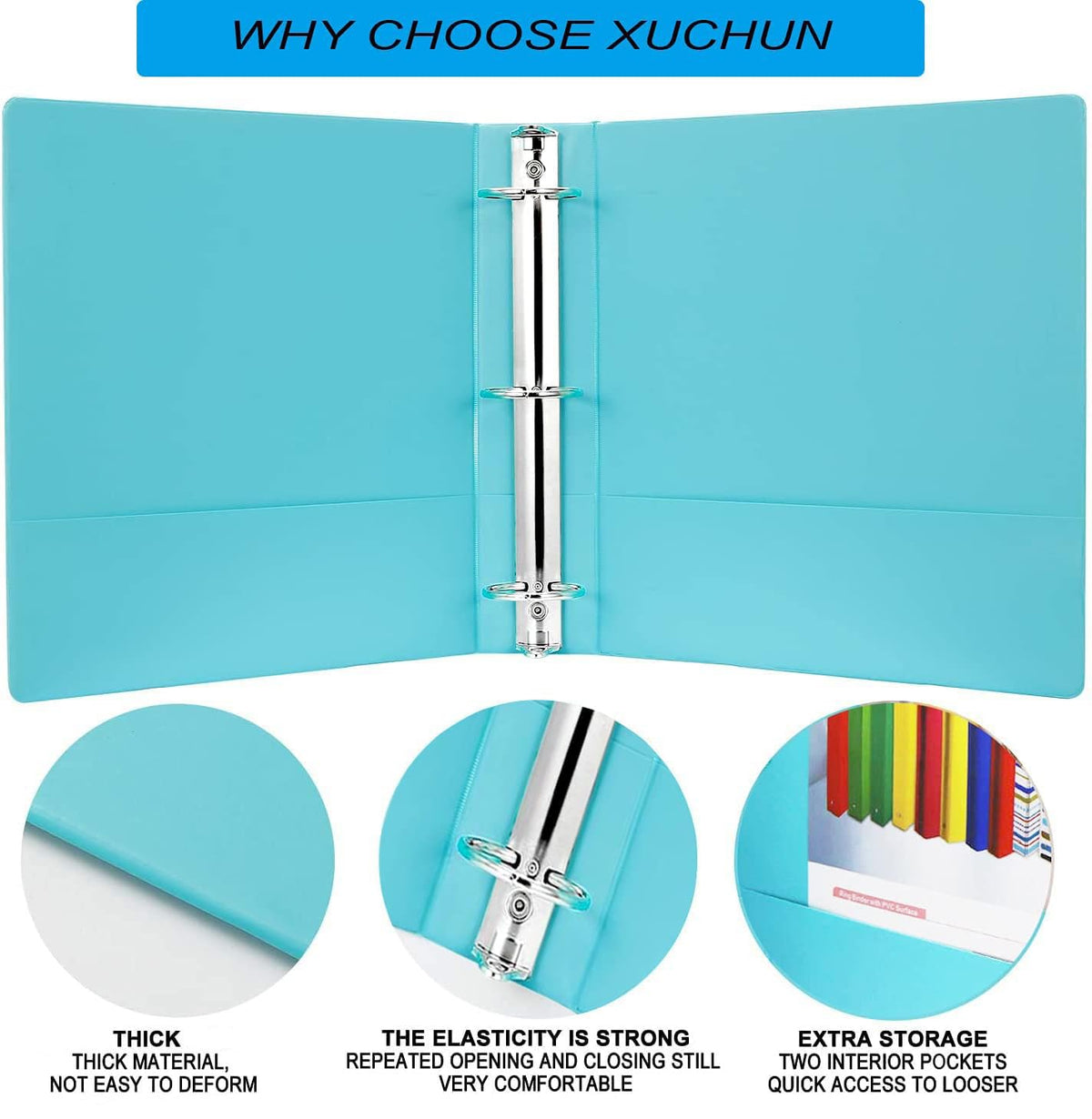 XUCHUN 3 Ring Binders 2 Inch,Clear View Binder with 2 Pockets, Holds 450 Sheets 8.5x11 Inches