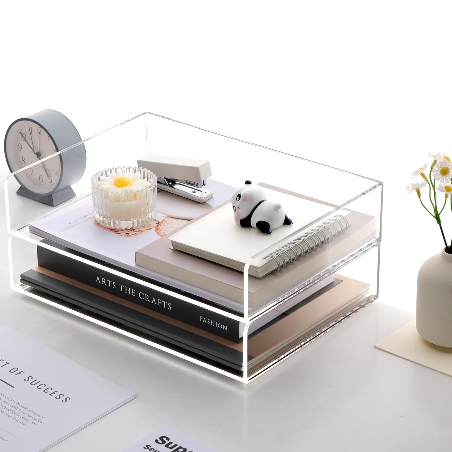 SANRUI Acrylic Desk Organizer Stackable Paper Tray, Letter Size Tray 2-Pack