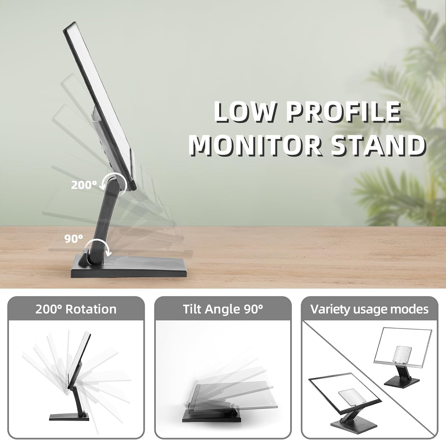 Wearson WS-03A VESA Monitor Stand Low Profile Lay Flat Short Foldable with VESA Hole