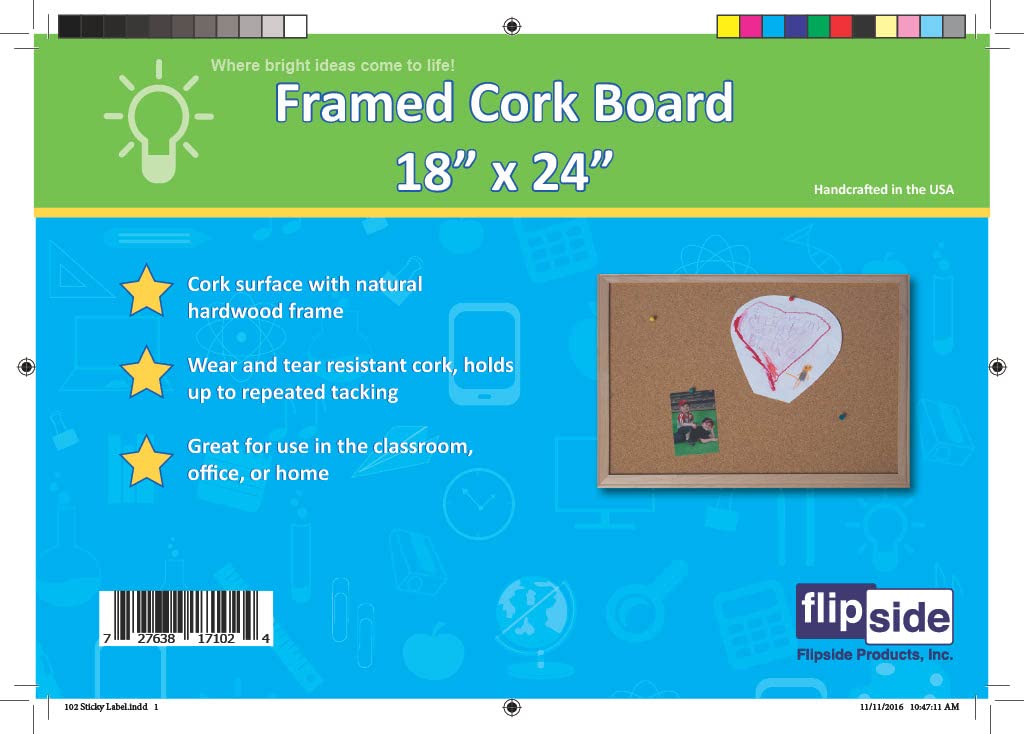 Flipside Products 18" x 24" (1.5' x 2') Cork Bulletin Board, Natural Wood Framed, Message and