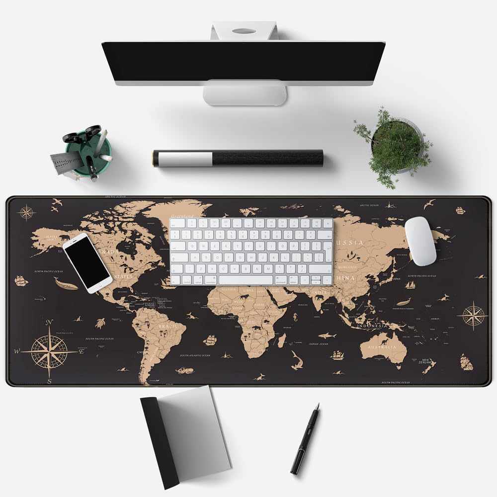 World Map Desk Mat Historical World Map Desk Pad Extra Large Computer Mouse Pad XL Black