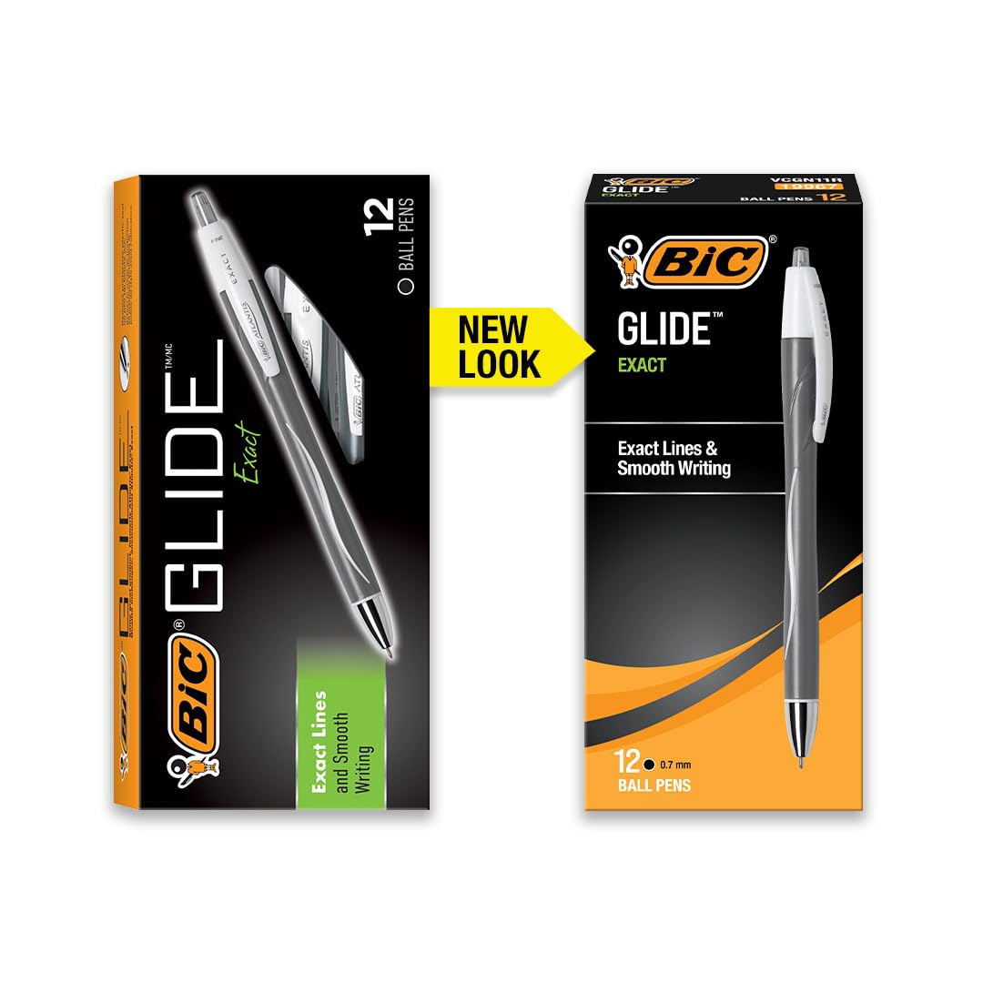 BIC Glide Exact Black Ballpoint Pens, Fine Point, 0.7mm, 12-Count