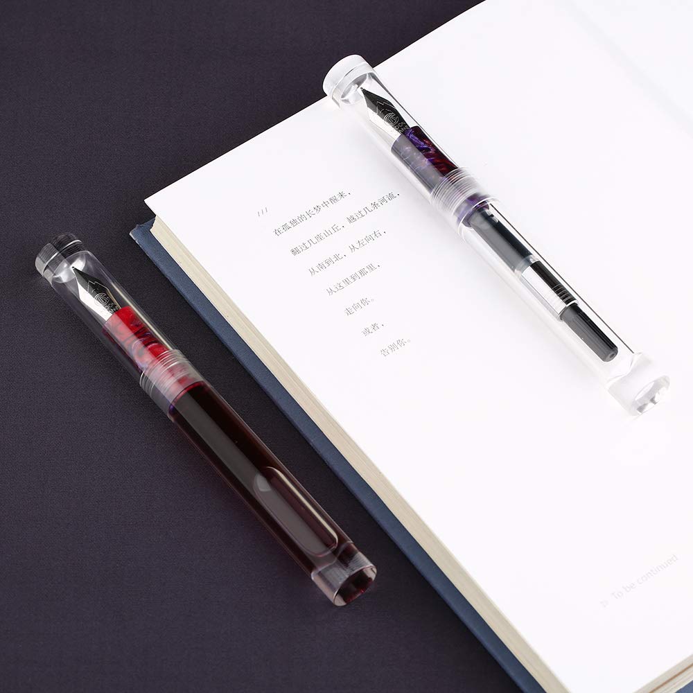 Lanxivi Majohn C1 Fountain Pen Extra Fine Nib, Clear Transparent Acrylic Resin, Mini Pocket Pen