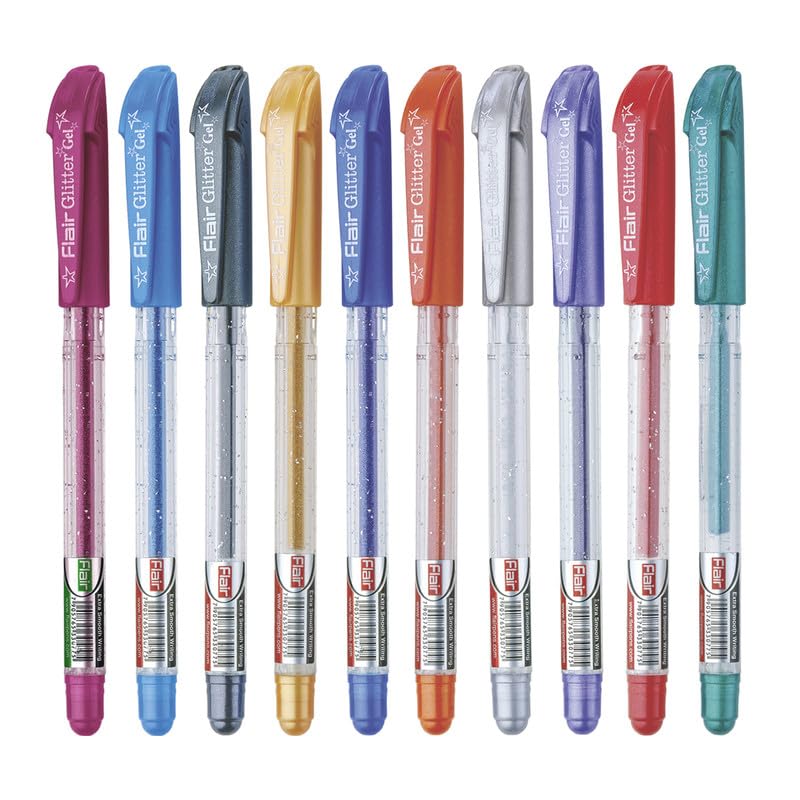 Aeiniwer Xtra Sparkle Glitter Gel 10 Colours Xtra Sparkle Gel Pen by Flair (Pack Of Five = 50 Pens)