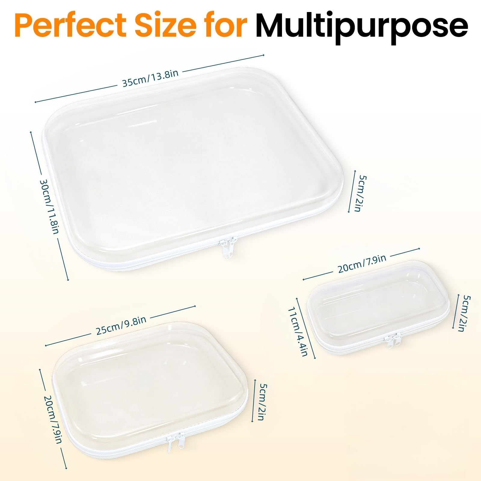 Rdttlv 3PCS Thickened Clear Hard Shell Zipper Case, Professional Grade Plastic Transparent Storage