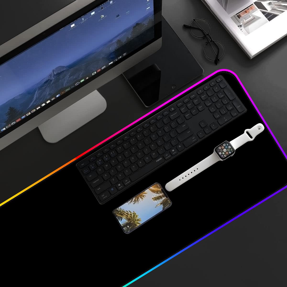 Qisan RGB Large Gaming Mouse Pad with Nonslip Base-31.5 x 11.8 Inch | Soft LED Extended Mousepad