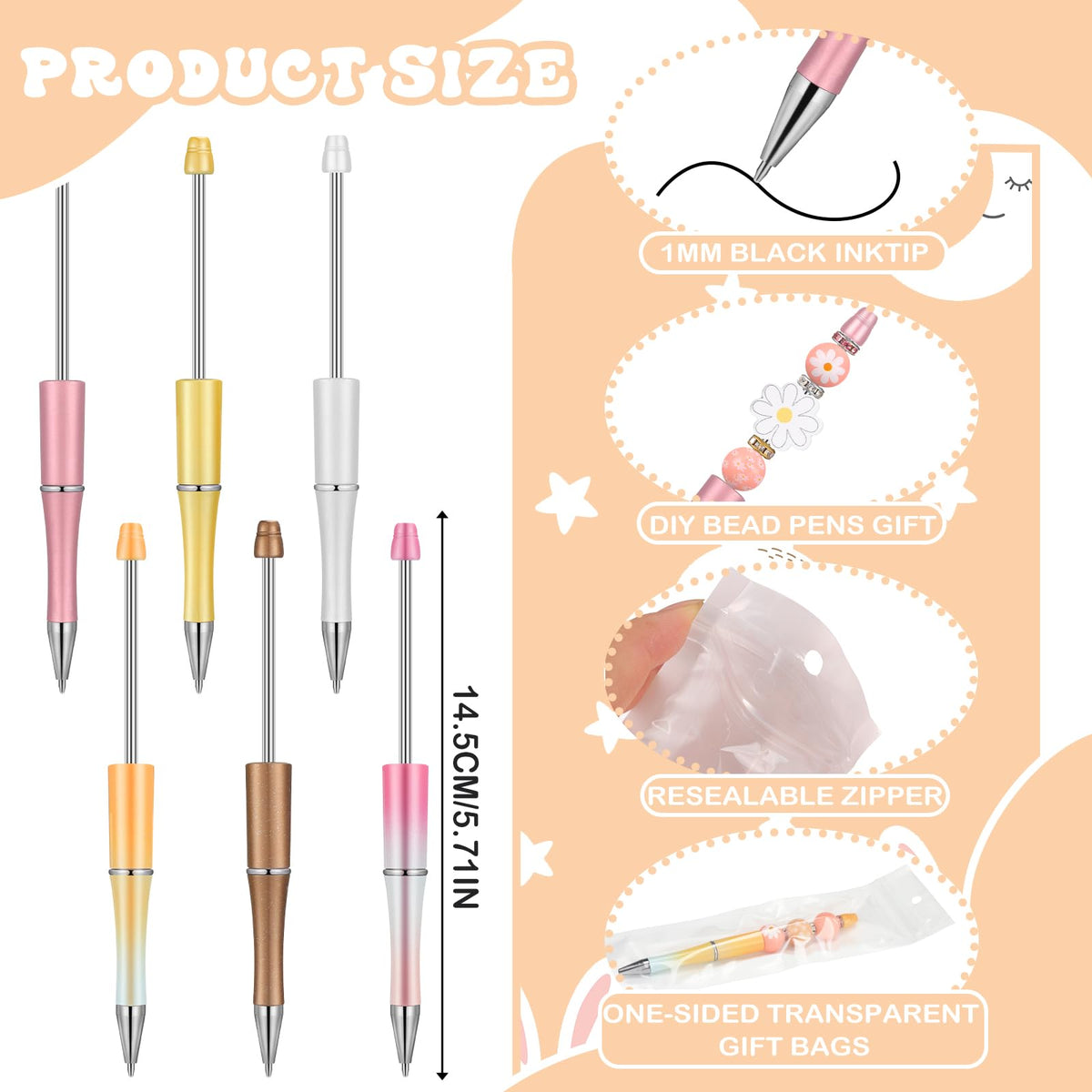 Colarr 197 Pcs Beadable Pens DIY Pen Making Kit, Cute Daisy