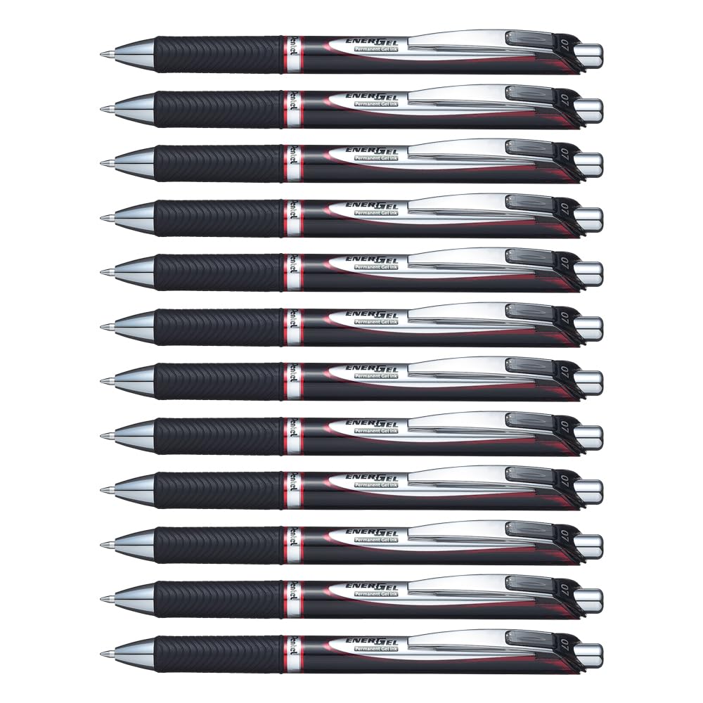 Pentel EnerGel PRO Permanent Gel Pen, (0.7mm) Medium Line, Red Ink, Box of 12 Pens (BLP77-B)
