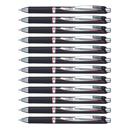 Pentel EnerGel PRO Permanent Gel Pen, (0.7mm) Medium Line, Red Ink, Box of 12 Pens (BLP77-B)