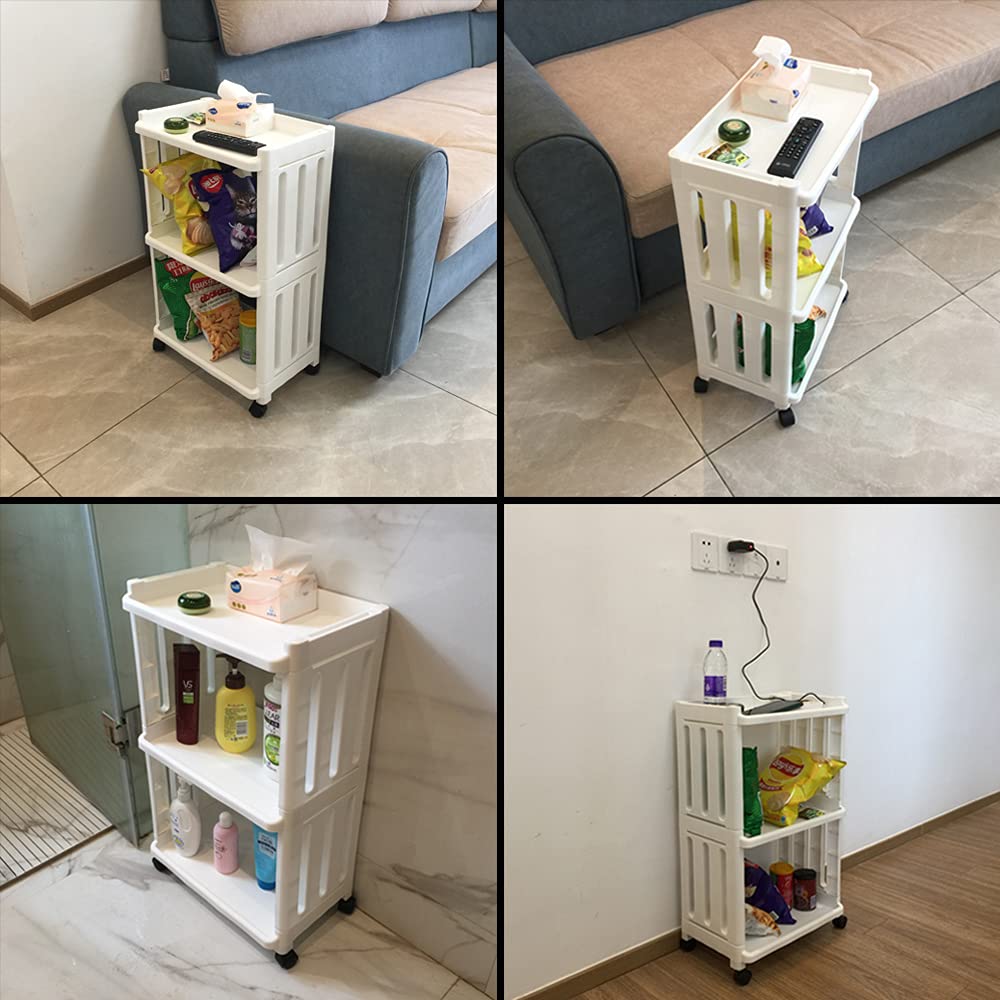 Rolling Storage Utility Cart Slim Organizer Shelf with Wheels 3 Tier Narrow Places Mobile Shelving