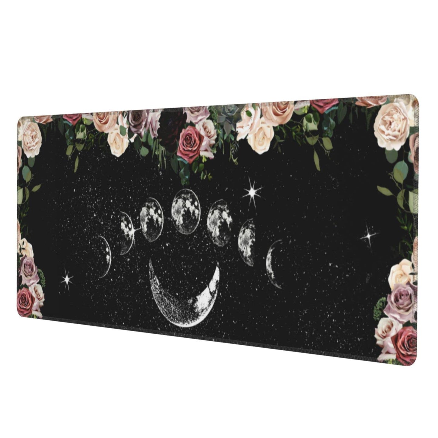 Pale Roses Moon Phase Witchy Tarot Black XXL XL Large Gaming Mouse Pad for Desk, Non-Slip Long