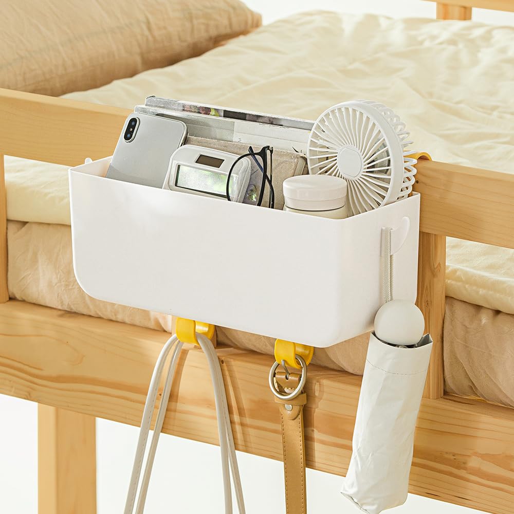Poeland Hanging Storage Basket with Hooks, Bedside Organizer Shelf, Bunk Bed Storage Caddy Holder