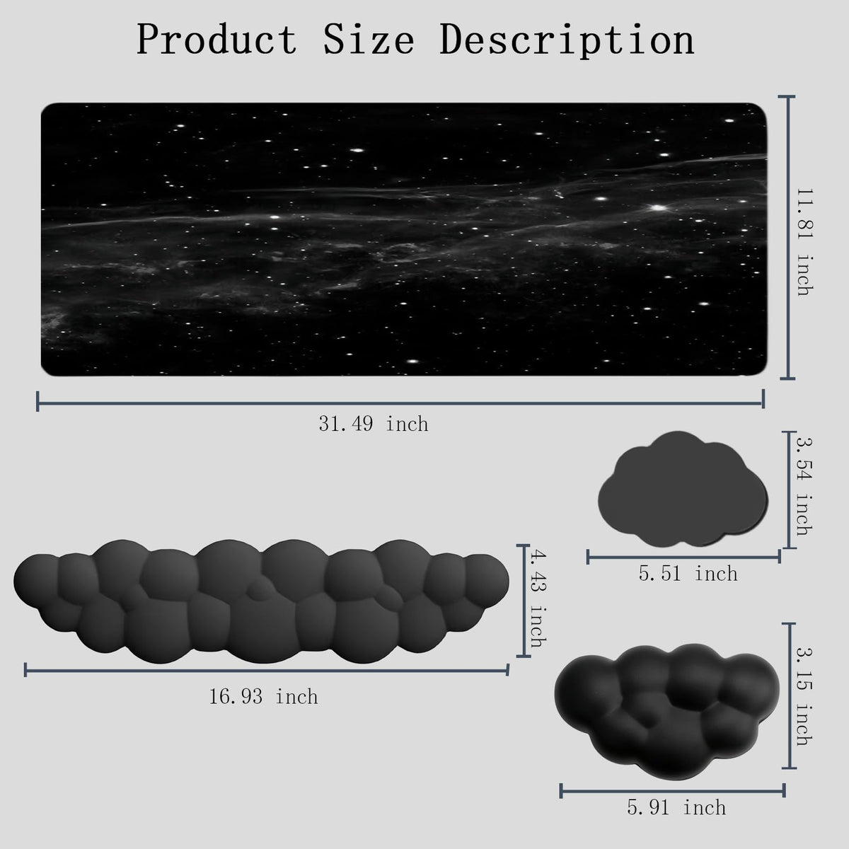 Cloud Mouse Pad Keyboard Wrist Rest 4PCS Extended Large Galaxy Desk Mat Pad Set Memory Foam