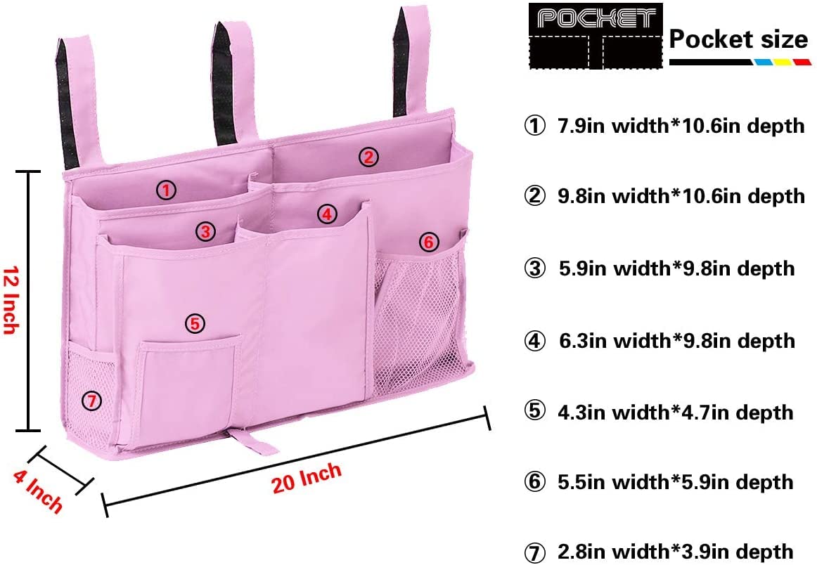 FUNYU Bedside Storage Caddy, Hanging Storage Organizer Bag with 8 Pockets for Bunk Dorm Rooms