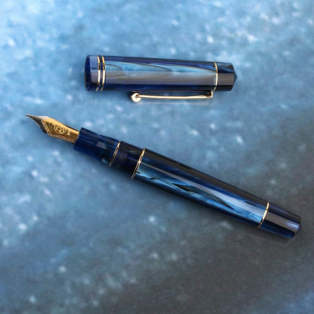 Lanxivi M800 Blue Acrylic Fountain Pen, Germany Bock Fine Nib with Converter and Pen Case Set