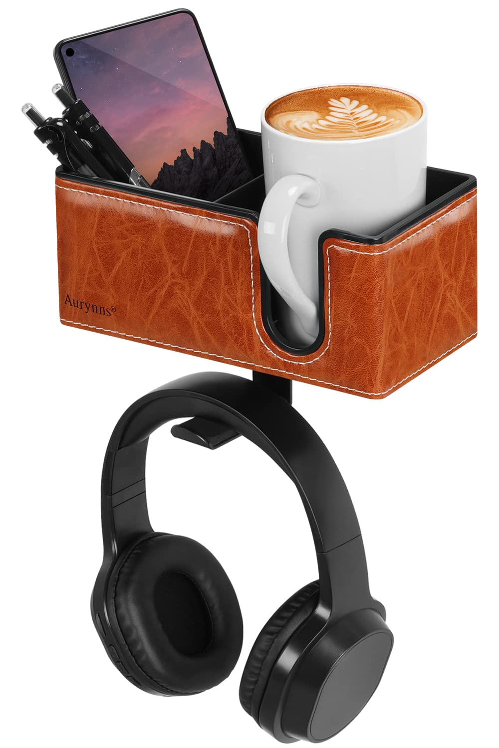 Under Desk Cup Holder Clamp on Cup Holder PU Leather Clip on Desk Organizer
