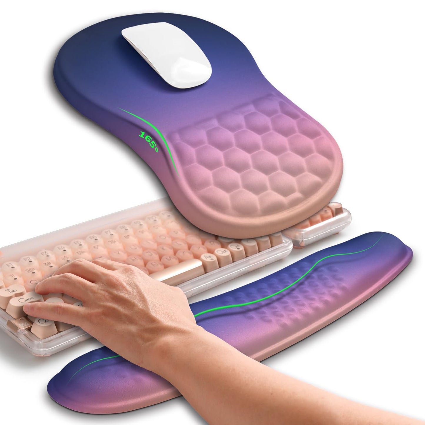 Hokafenle 2in1 Combination, Wave Keyboard Wrist Rest and Ergonomic Curvature Mouse Pad Wrist