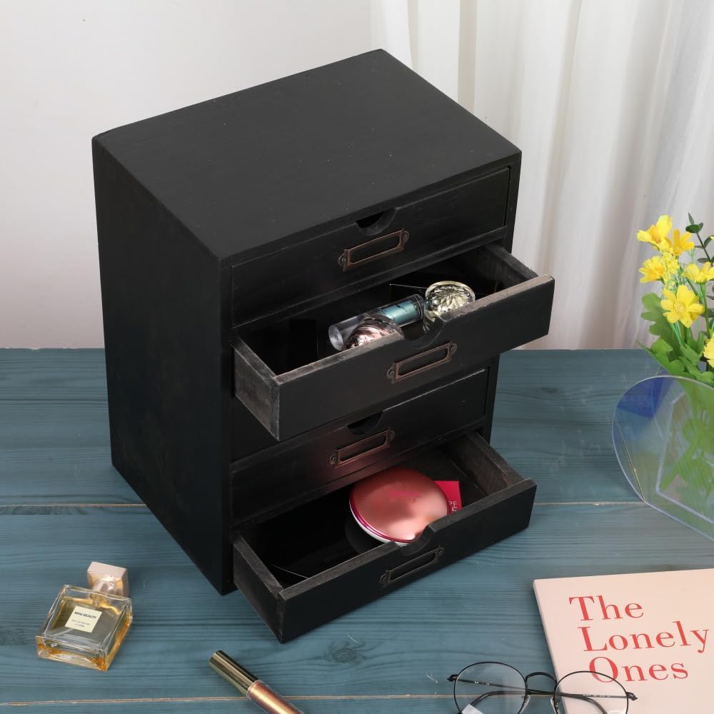 BoxSkivra Small Wooden Drawers Wooden Box with Drawer, Black 5 Wood Drawer