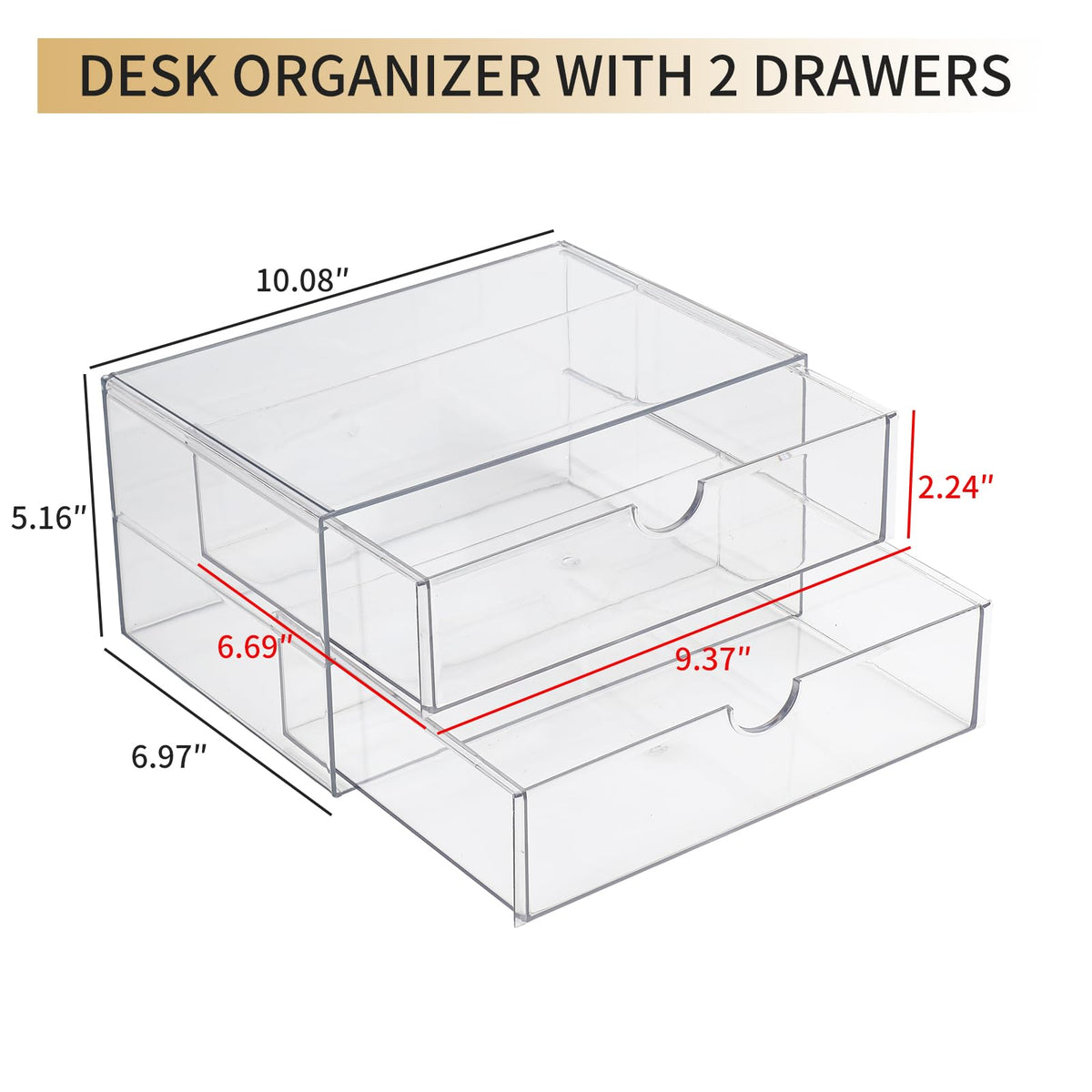 NINEWEEN Clear Plastic Drawer Organizer, 4 Drawers