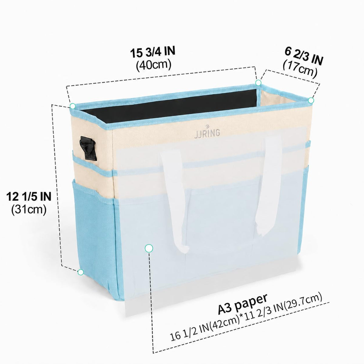 JJRING Craft Organizer Tote Bag Large Art Storage Caddy Sky Blue and Beige